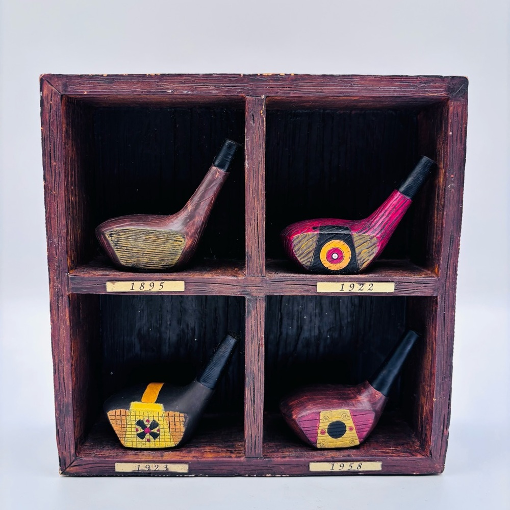 Russ Berrie & Co Miniature Golf Wood Heads- History Shadow Box Display